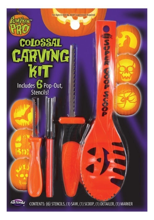 10 Piece Orange Pumpkin Colossal Carving Kit - US 6864