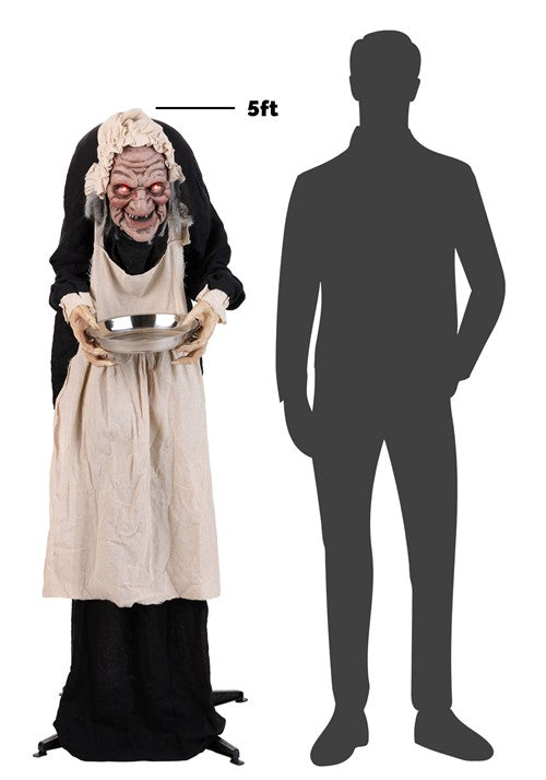 5FT Animated Greeter Old Lady Hag Decoration - Scream Saver - US 7289