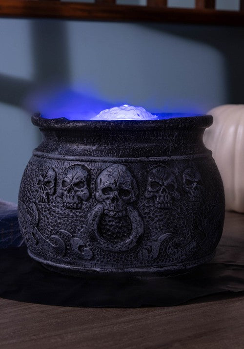 7-Inch Misting Black Skull Cauldron Decoration - US 3728