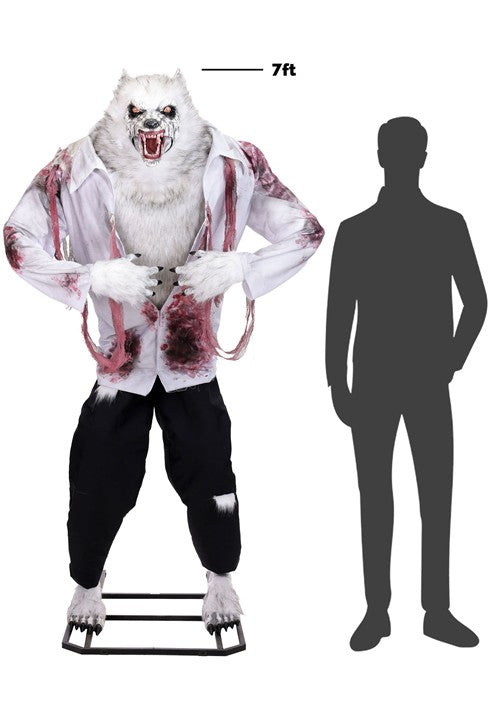 7FT Howling White Werewolf Animatronic Halloween Decoration - US 4983