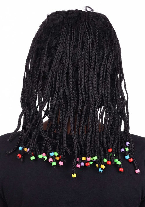 Adult Braided Black Costume Wig with Beads - US 8861