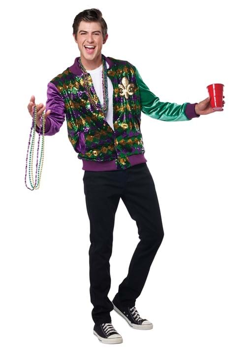 Mardi Gras Sequin and Velour Varsity Bomber Jacket for Adults - US 3542