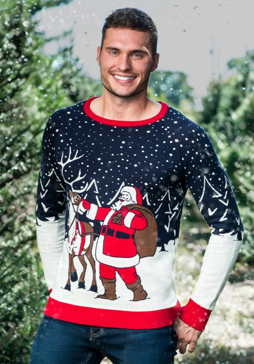 Adult Vintage Santa & Reindeer Ugly Christmas Sweater - US 2643
