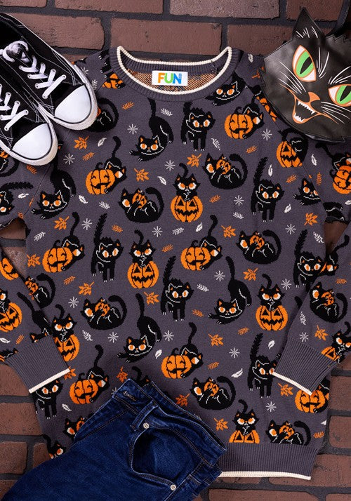 Adult Quirky Kitty Halloween Sweater - US 9958