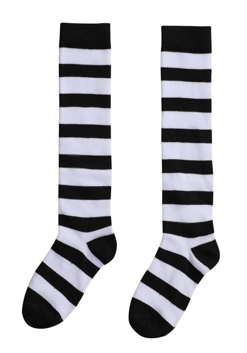Girl's Black and White Striped Witch Socks - US 6301