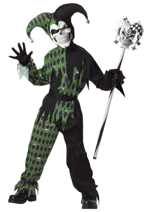 Kids Green Scary Jester Costume - US 9213