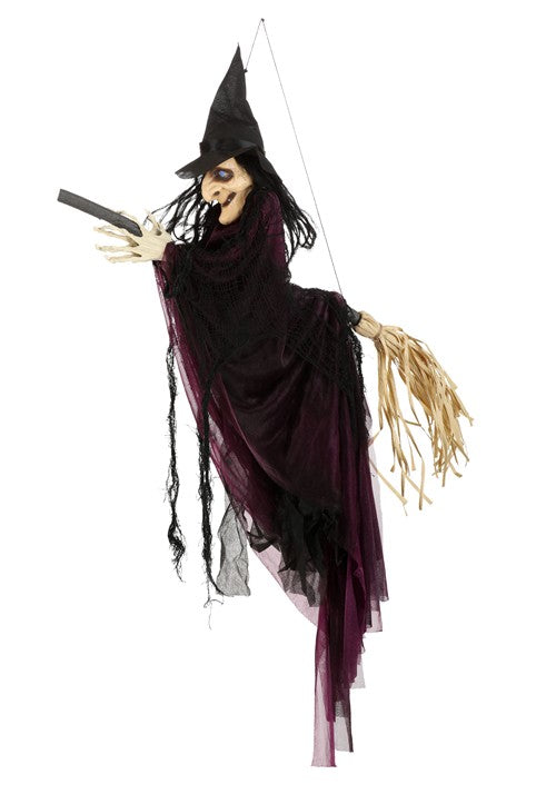 36-Inch Flying Witch on Broom with Lights & Voice Decoration - US 0084