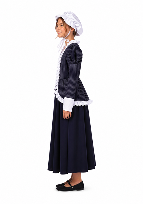 Girl's Colonial Pinstriped Peasant Costume Dress - US 5282