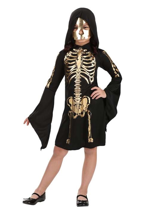 Girl's Gilded Skeleton Costume Dress - US 1535