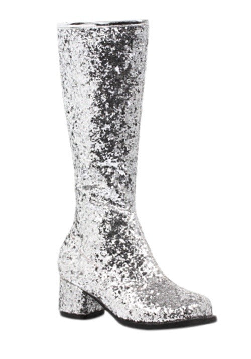 Girls Silver Glitter Go-Go Boots - US 0381