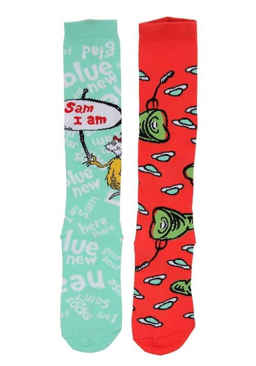 Mismatched Green Eggs & Ham Knee High Costume Socks - US 5167