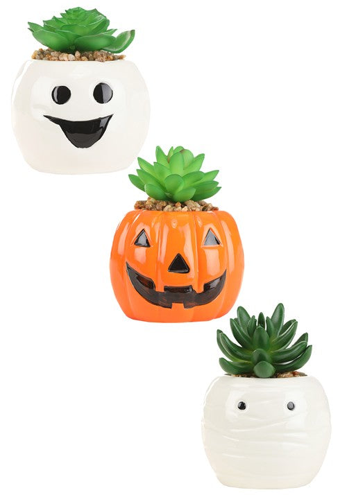 Halloween Pumpkin, Ghost, and Mummy Succulent Planter Decorative Set - US 8012