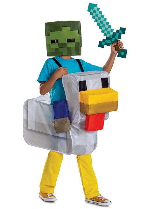 Kid's Classic Minecraft Chicken Jockey Pop Out Ride Costume - US 6497