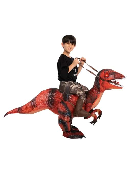 Inflatable Riding a Red Raptor Costume for Kids - US 2208