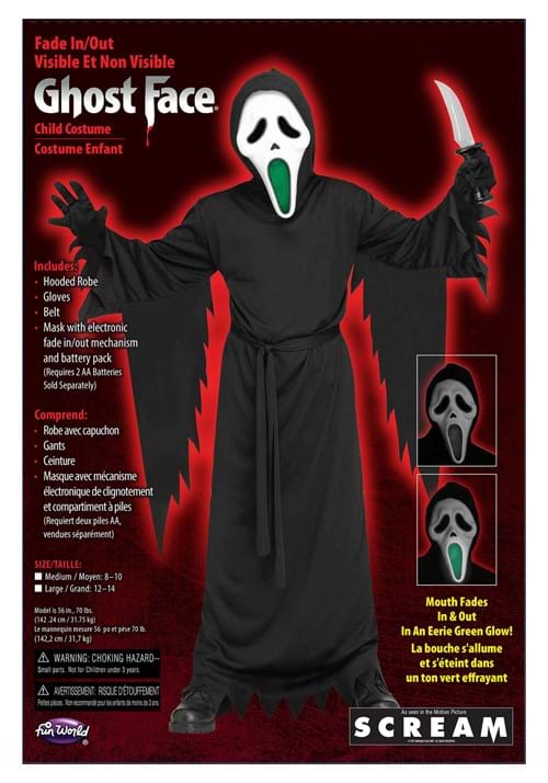 Light Up Fade Mouth Kid's Ghost Face Costume - US 9949