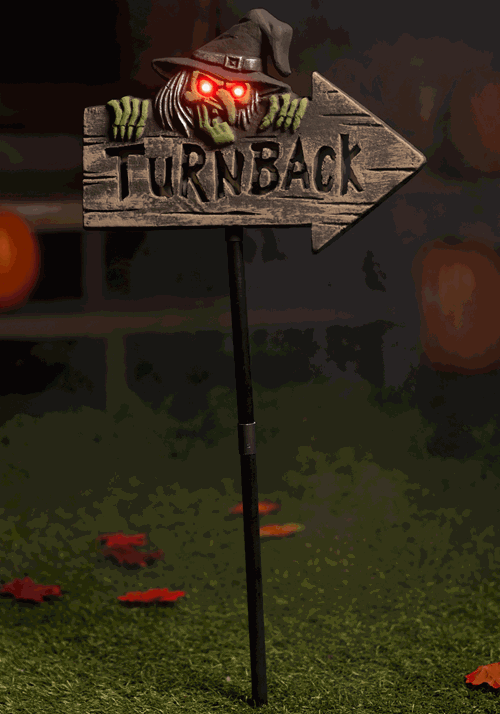 28-Inch Light Up Witchy Warning Sign Decoration - US 7951