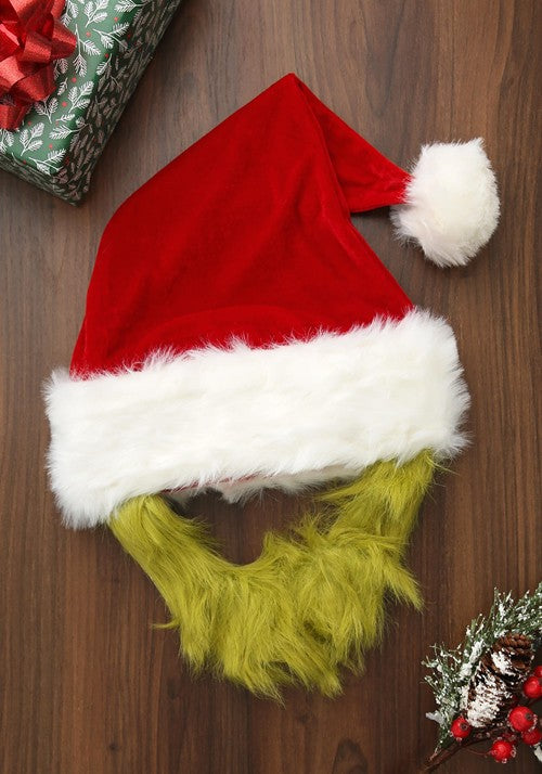 Grinch Costume Hat with Fur Beard - US 8763