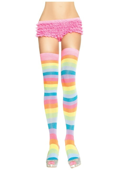 Neon Rainbow Thigh High Stockings - US 5763