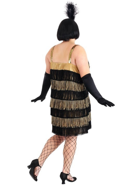 Plus Size Fringe Gold Flapper Women's Costume Dress - US 1506