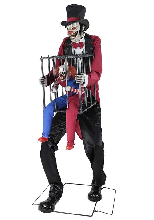 7FT Rotten Ringmaster with Clown Cage Animatronic Decoration - US 8308