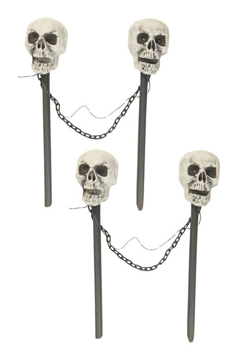 24-Inch Light Up 4 Piece Skull Pathway Decoration - US 0586
