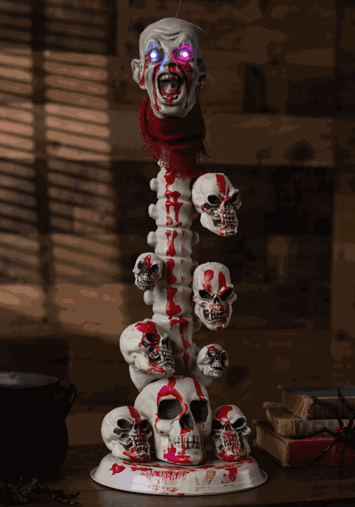 22-Inch Skull Pillar with Light Up Eyes Decoration - US 4685