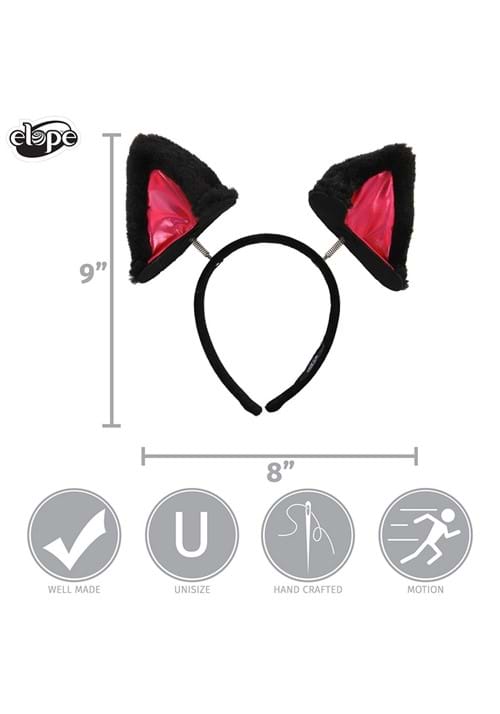Springy Cat Ears Plush Black Costume Headband - US 9839