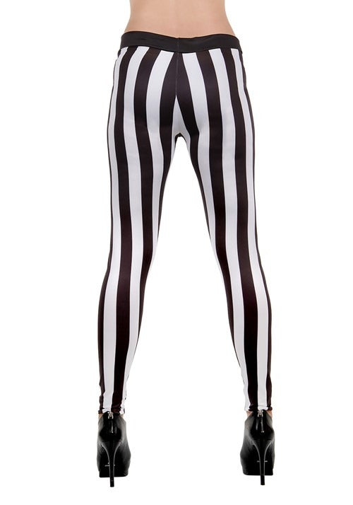 Women's Black and White Striped Costume Leggings - US 3271