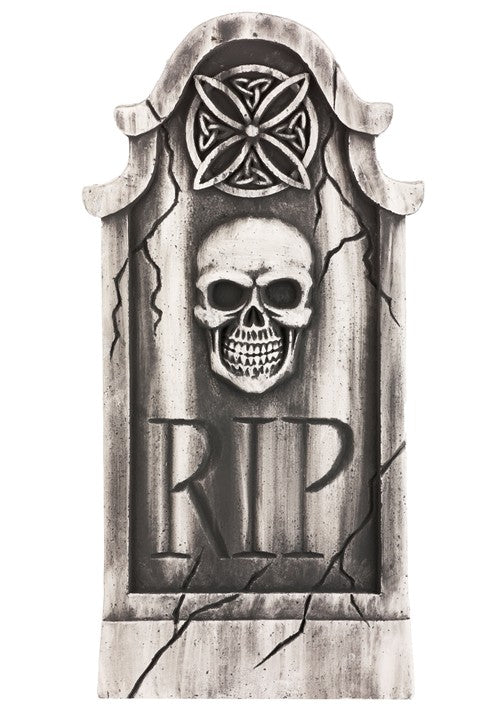 35.5-Inch Weathered Skull Tombstone Halloween Decoration - US 7488