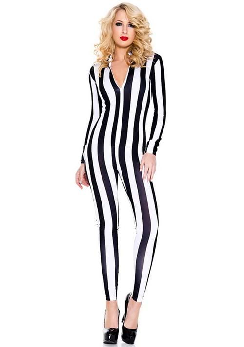 Women's Black and White Stripe Jumpsuit Costume - US 2148