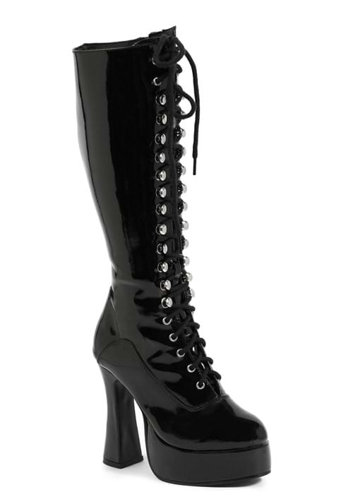 Black Lace Knee High Boots for Women - US 9468