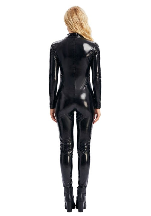 Women's Deluxe Black Zip Front Bodysuit Costume - US 2057