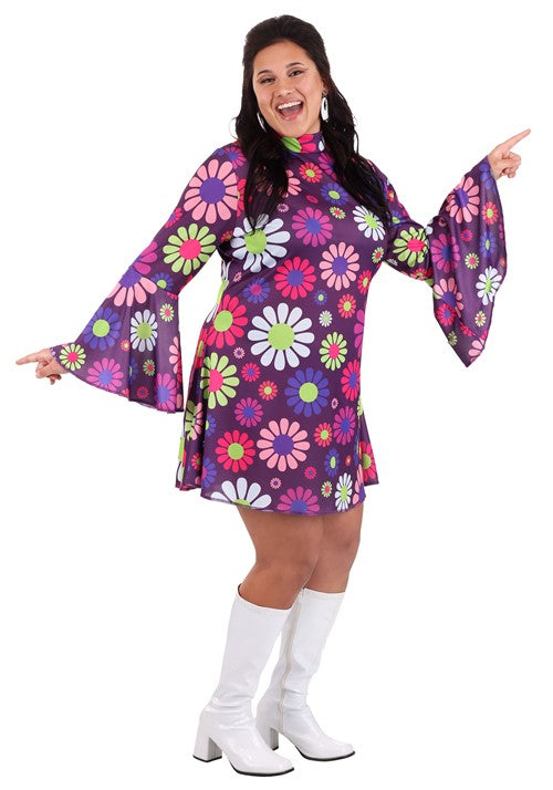 Plus Size Groovy Flower Power Costume for Women - US 3488