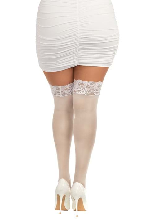 Plus Size White Anti-Slip Thigh High Stockings for Women - US 3402