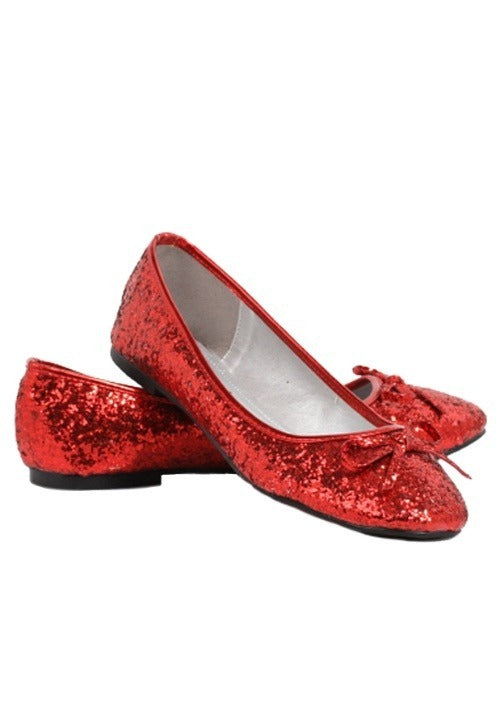 Red Glitter Costume Flats for Women - US 0982