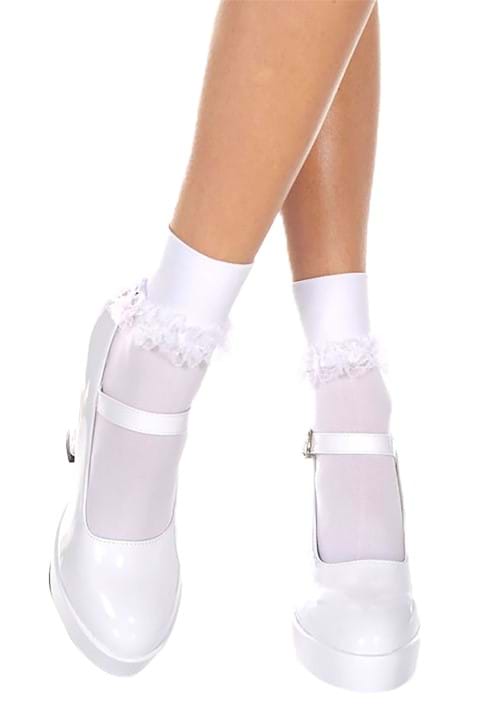 White Ruffle Nylon Socks for Women - US 6061