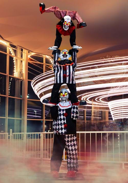 12FT 3-Stacked Acrobatic Animatronic Clowns Halloween Decoration - Brick Thunder - US 4909