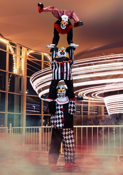 12FT 3-Stacked Acrobatic Animatronic Clowns Halloween Decoration - Brick Thunder - US 4909