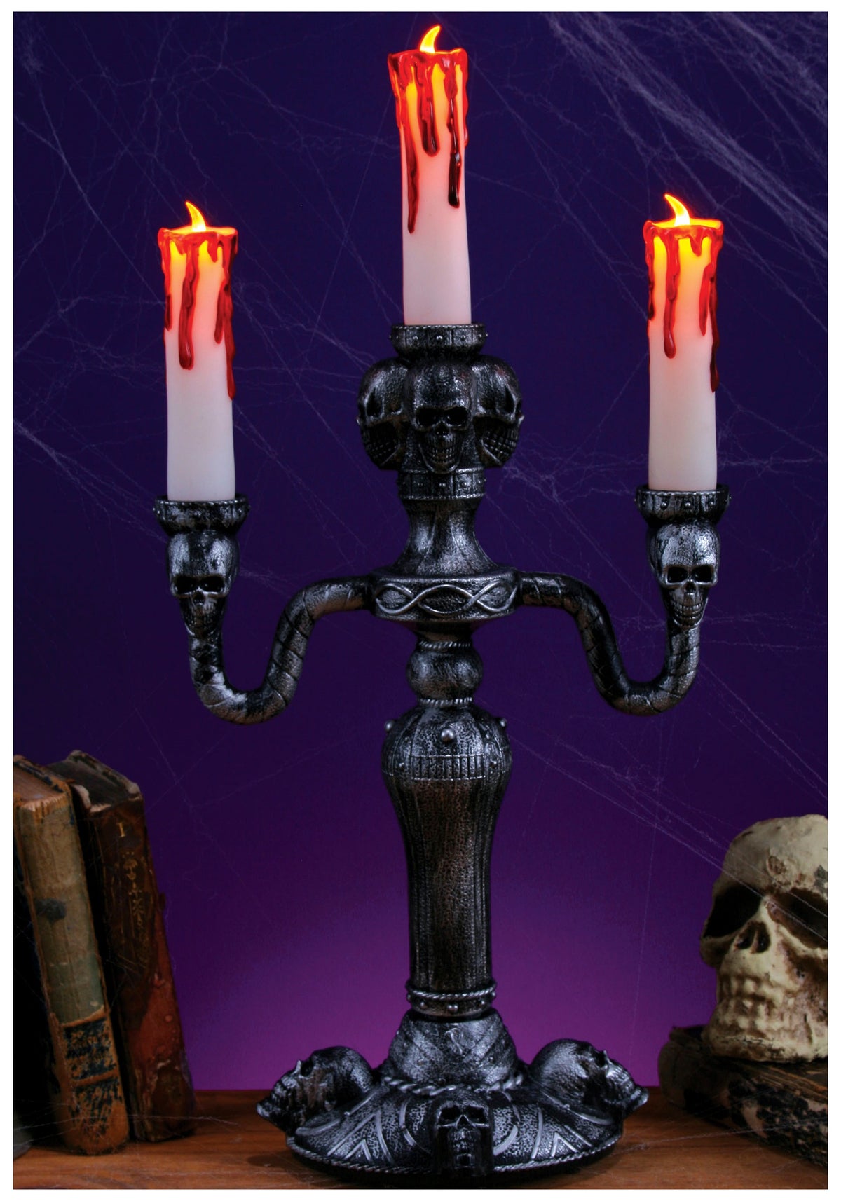 14-Inch LED Gothic Skull Candelabra Decoration - US 4893