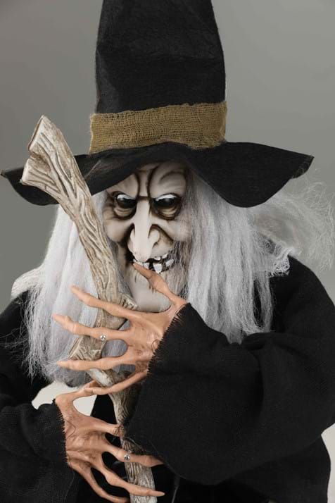 17-Inch Black Brewing Witch with Cauldron Prop Decoration - US 1402