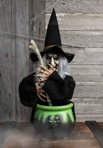 17-Inch Black Brewing Witch with Cauldron Prop Decoration - US 1402