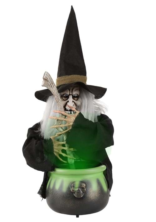 17-Inch Black Brewing Witch with Cauldron Prop Decoration - US 1402