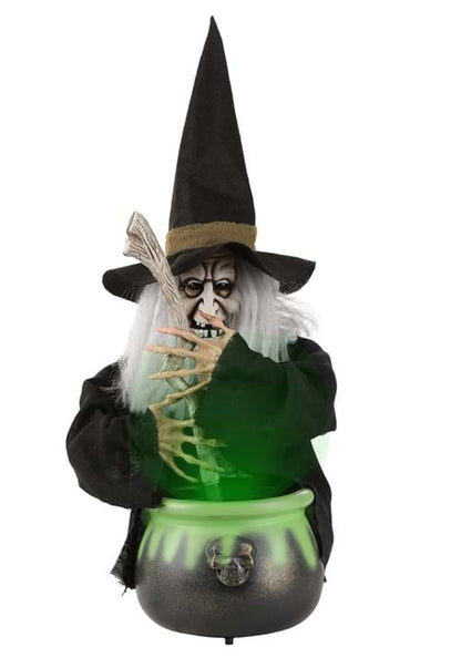 17-Inch Black Brewing Witch with Cauldron Prop Decoration - US 1402
