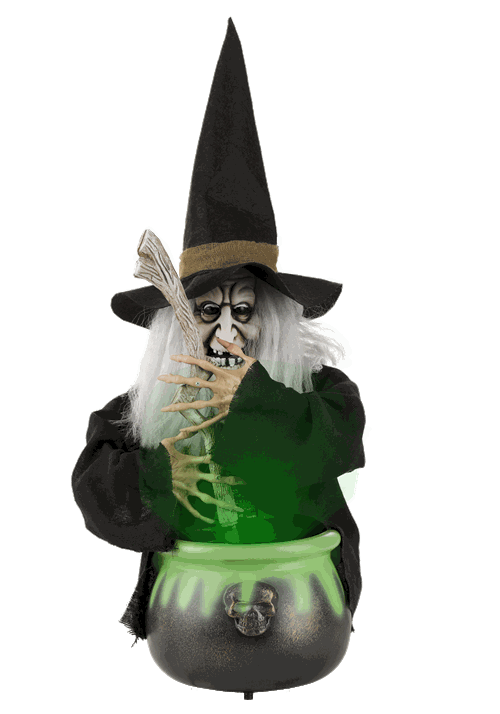 17-Inch Black Brewing Witch with Cauldron Prop Decoration - US 1402
