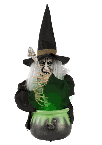 17-Inch Black Brewing Witch with Cauldron Prop Decoration - US 1402