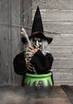 17-Inch Black Brewing Witch with Cauldron Prop Decoration - US 1402