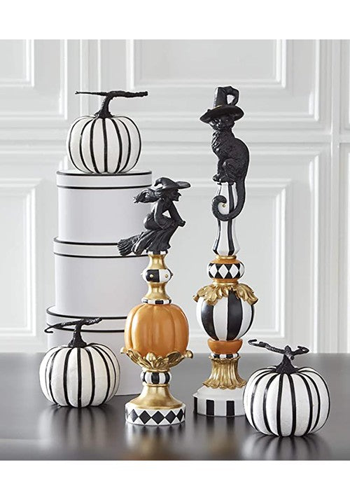 17-Inch Resin Black White Orange and Gold Finial with Flying Witch Decoration - US 1111