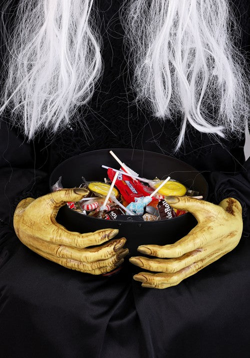 3.5FT Seated Witch Holding Candy Bowl Animatronic Decoration - US 8751