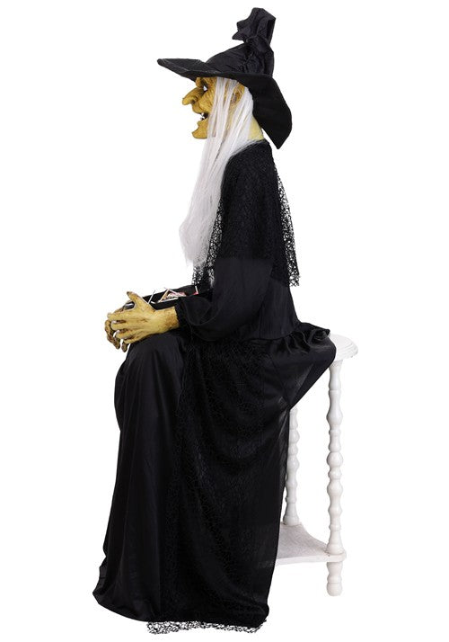 3.5FT Seated Witch Holding Candy Bowl Animatronic Decoration - US 8751