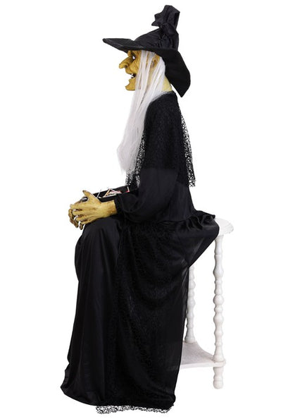 3.5FT Seated Witch Holding Candy Bowl Animatronic Decoration - US 8751